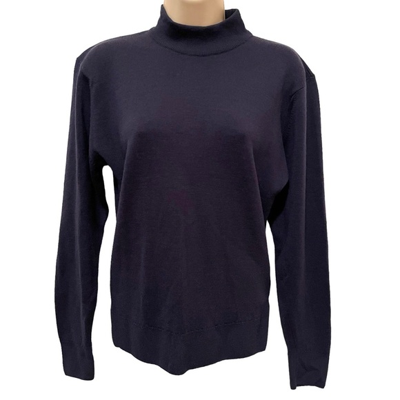 Vintage NWOT Windsor House 100% New Wool Mock Turtleneck Sweater Navy Blue - Picture 1 of 4